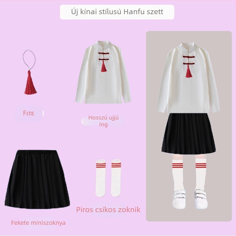 Gyerekeknek készült előadási kosztüm a kórus és versmondás számára — iskolai egyenruha hosszú ujjú felsővel és szoknyával