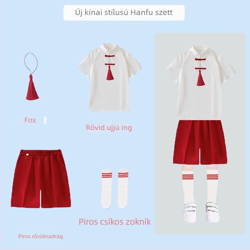 Gyerekeknek készült előadási kosztüm a kórus és versmondás számára — iskolai egyenruha hosszú ujjú felsővel és szoknyával