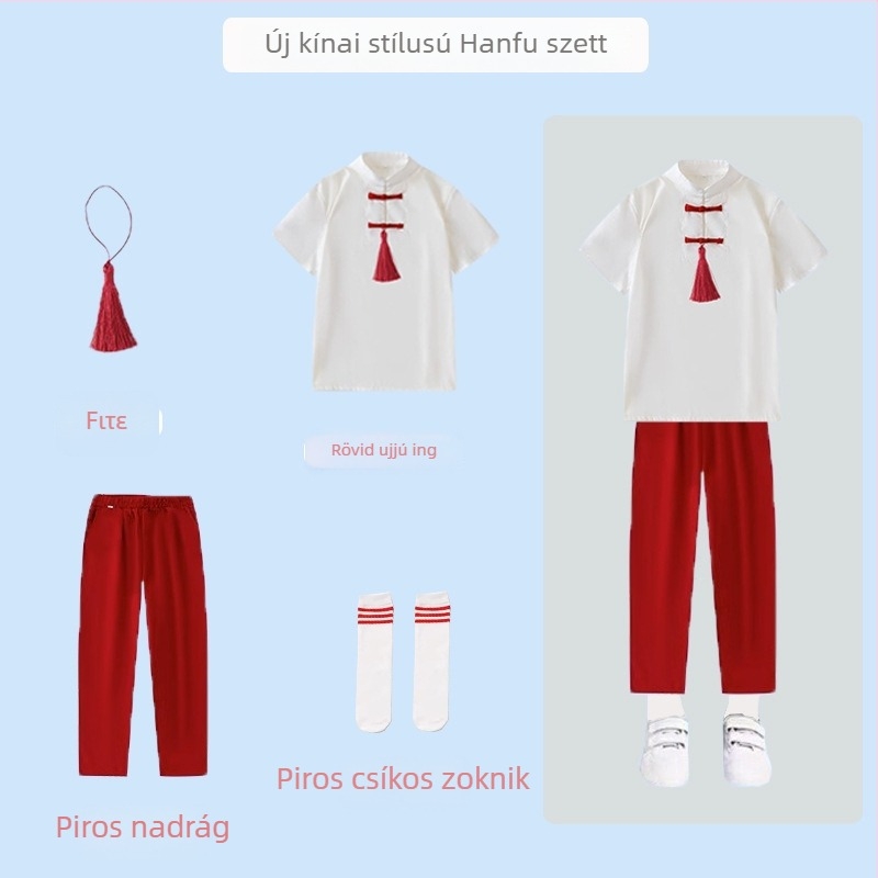 Gyerekeknek készült előadási kosztüm a kórus és versmondás számára — iskolai egyenruha hosszú ujjú felsővel és szoknyával