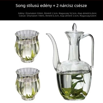 Áttetsző üvegből készült teáskanna zöld teahoz, Song dinaszti stílus, kézi fogantyúval, hőálló, retro dizájn