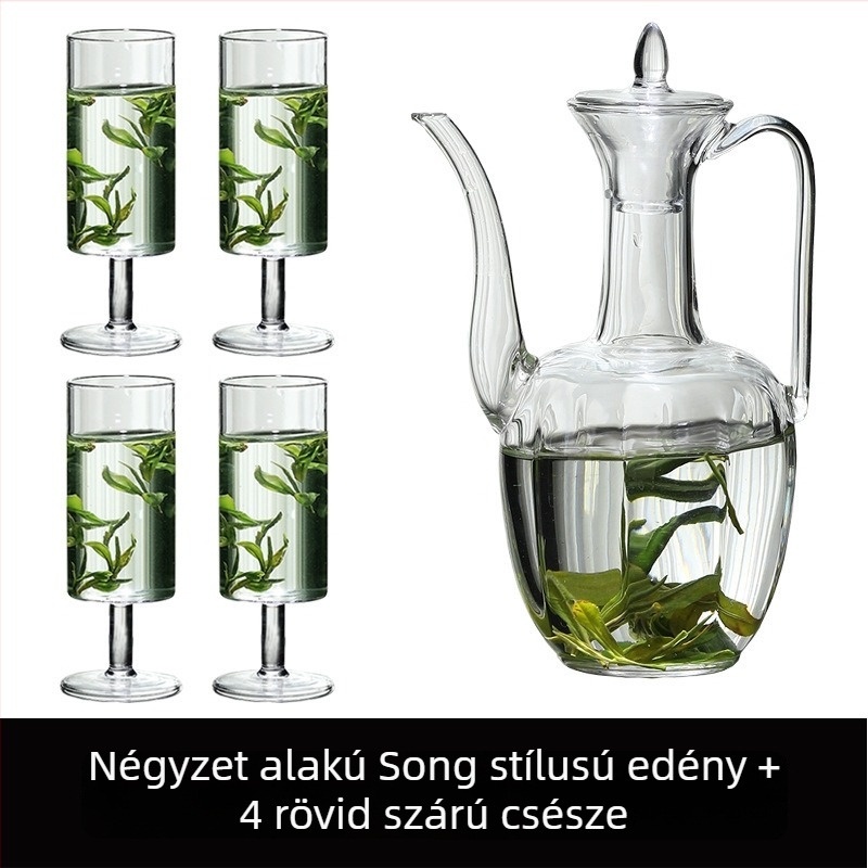 Áttetsző üvegből készült teáskanna zöld teahoz, Song dinaszti stílus, kézi fogantyúval, hőálló, retro dizájn