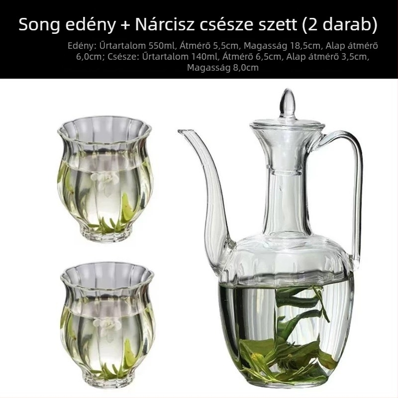 Áttetsző üvegből készült teáskanna zöld teahoz, Song dinaszti stílus, kézi fogantyúval, hőálló, retro dizájn
