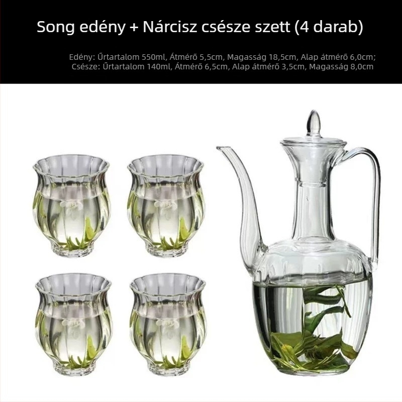 Áttetsző üvegből készült teáskanna zöld teahoz, Song dinaszti stílus, kézi fogantyúval, hőálló, retro dizájn