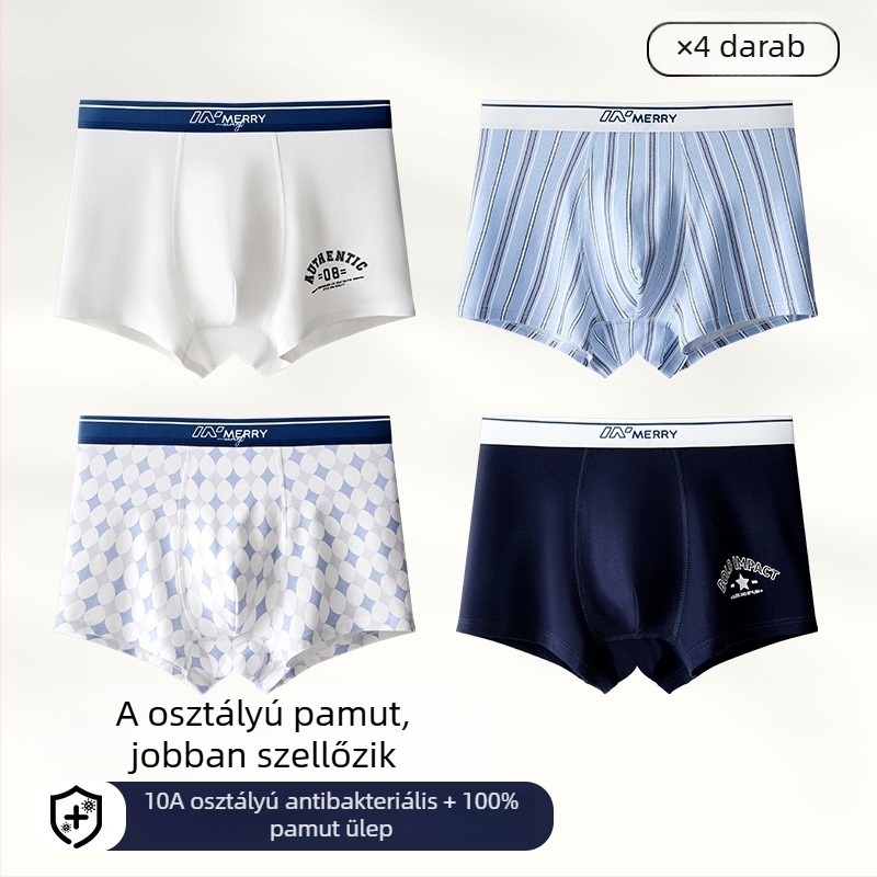Férfi antibakteriális pamut boxer briefs, plusz méret, középmagas derekú, nyári vékony