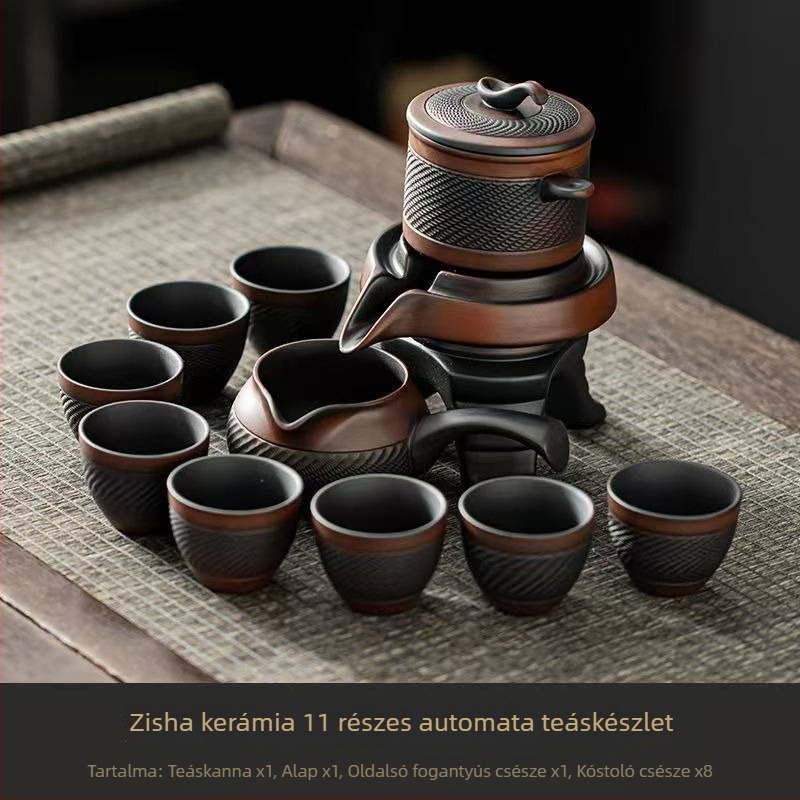 Lila agyagból készült teáskészlet automata forgással, teáskanna kőmalommal, Kung-Fu teás poharak, otthoni vendégfogadásra szánt készlet