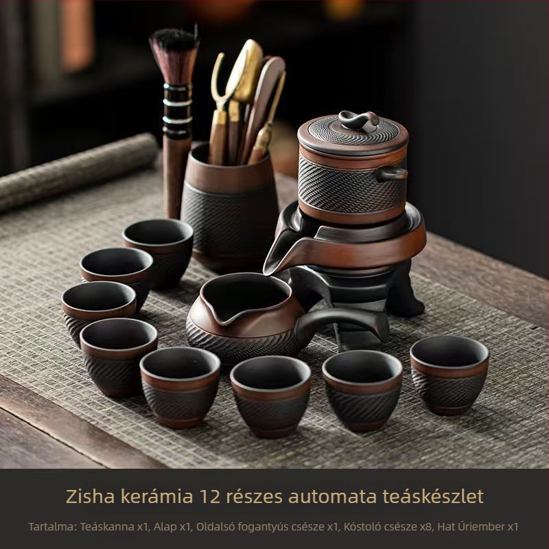 Lila agyagból készült teáskészlet automata forgással, teáskanna kőmalommal, Kung-Fu teás poharak, otthoni vendégfogadásra szánt készlet