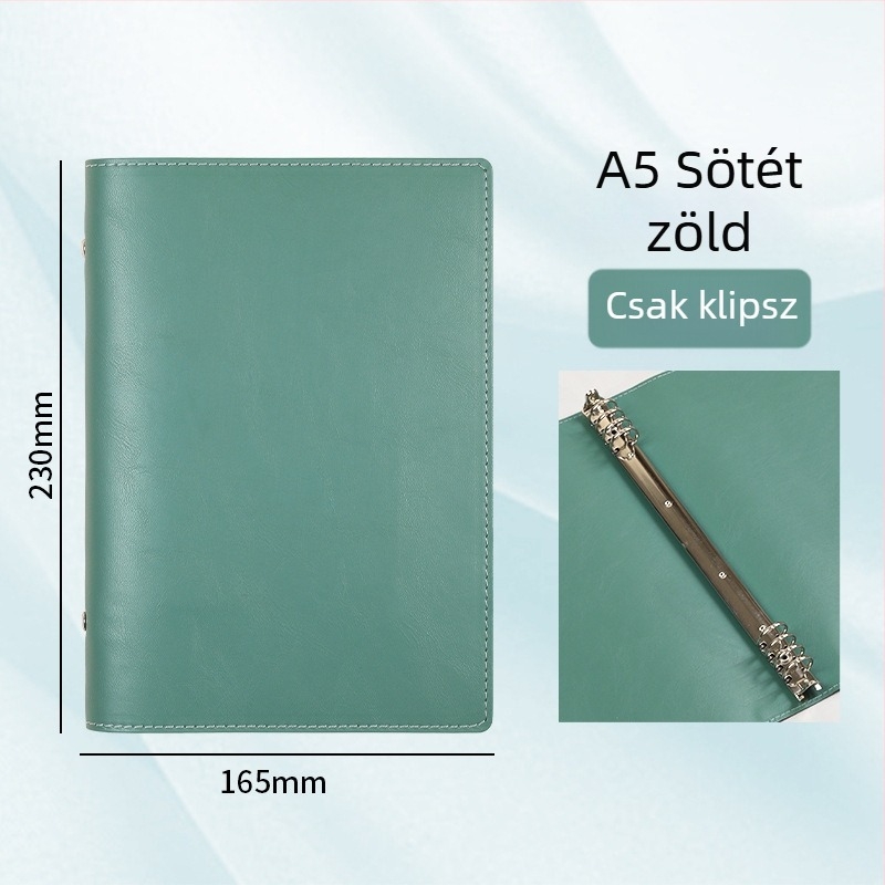 A5-ös puha bőrtok noteszhez, nagy kapacitású, leválasztható kötő és gyűrűs fémlap
