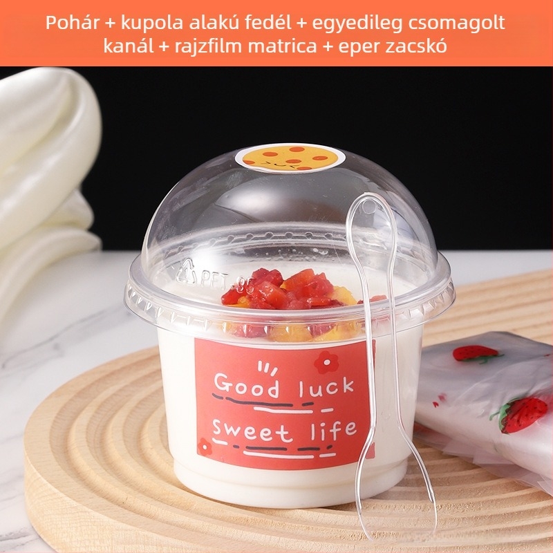 Egyszer használatos puding pohár fedővel, mousse és joghurt desszertekhez