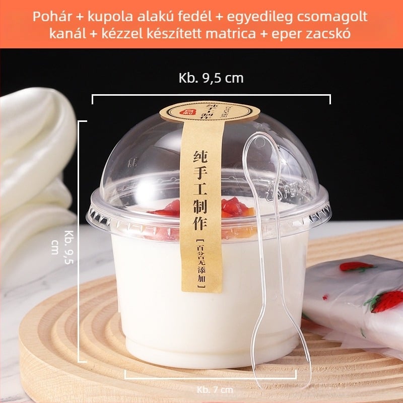 Egyszer használatos puding pohár fedővel, mousse és joghurt desszertekhez