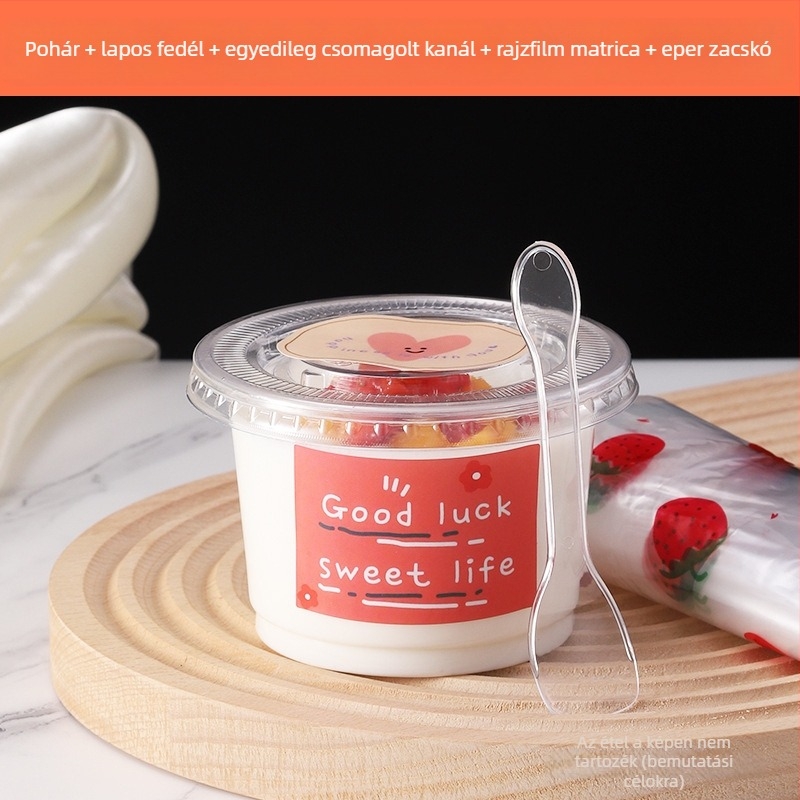 Egyszer használatos puding pohár fedővel, mousse és joghurt desszertekhez