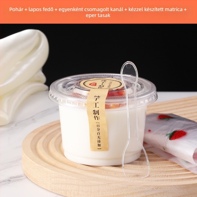 Egyszer használatos puding pohár fedővel, mousse és joghurt desszertekhez