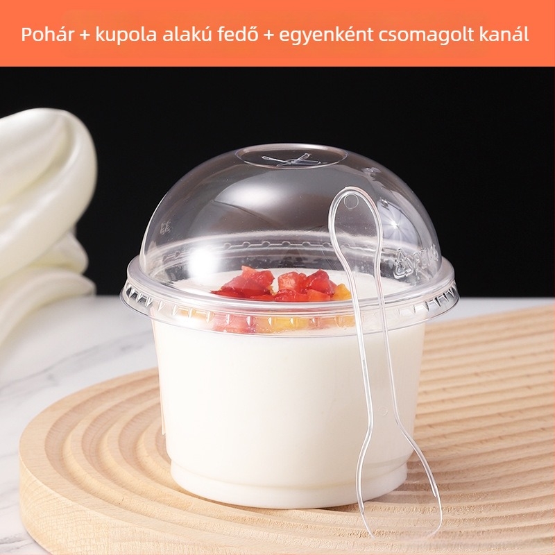 Egyszer használatos puding pohár fedővel, mousse és joghurt desszertekhez