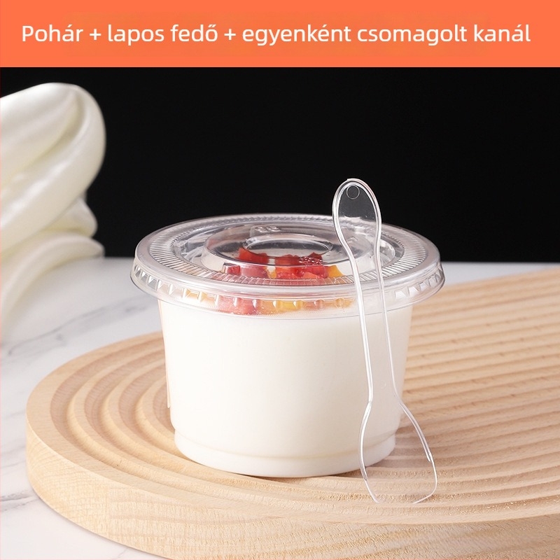 Egyszer használatos puding pohár fedővel, mousse és joghurt desszertekhez