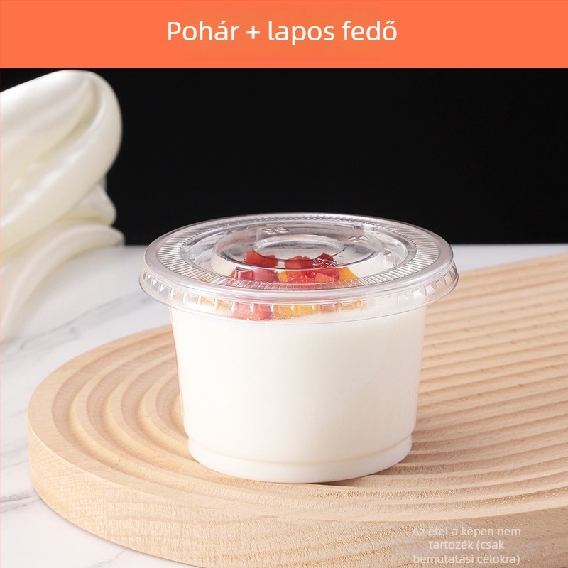 Egyszer használatos puding pohár fedővel, mousse és joghurt desszertekhez