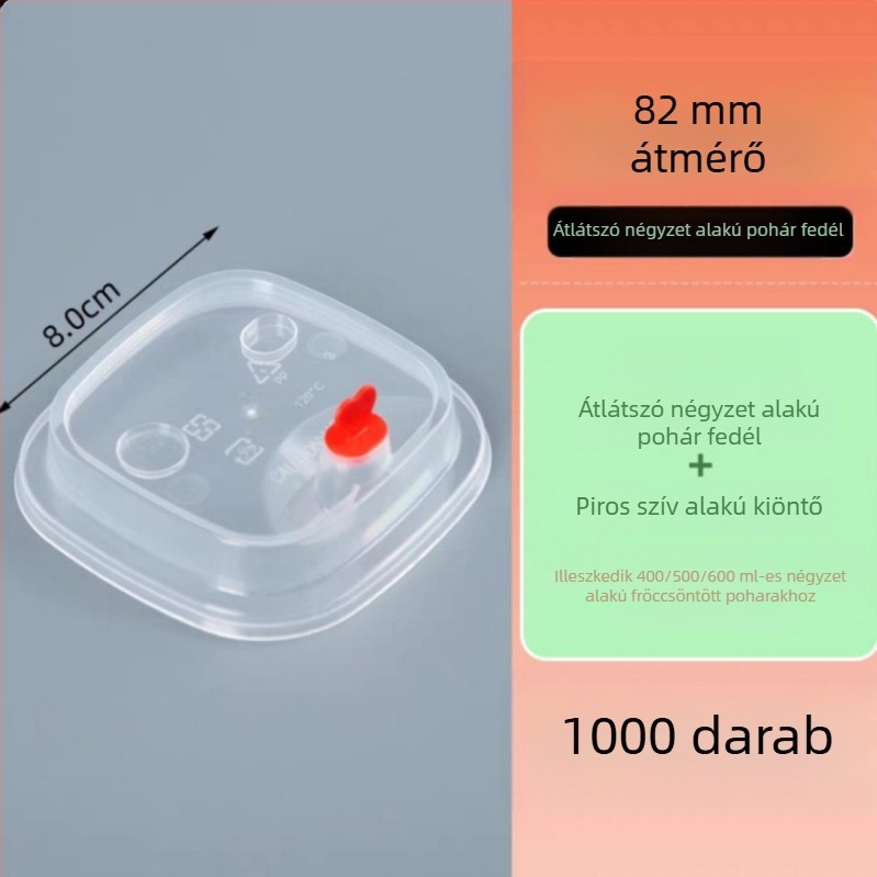 Négyzet alakú egyszer használatos teás pohár tejhez, fedéllel, testre szabható logó, citromos tea, 400/500/600 ml