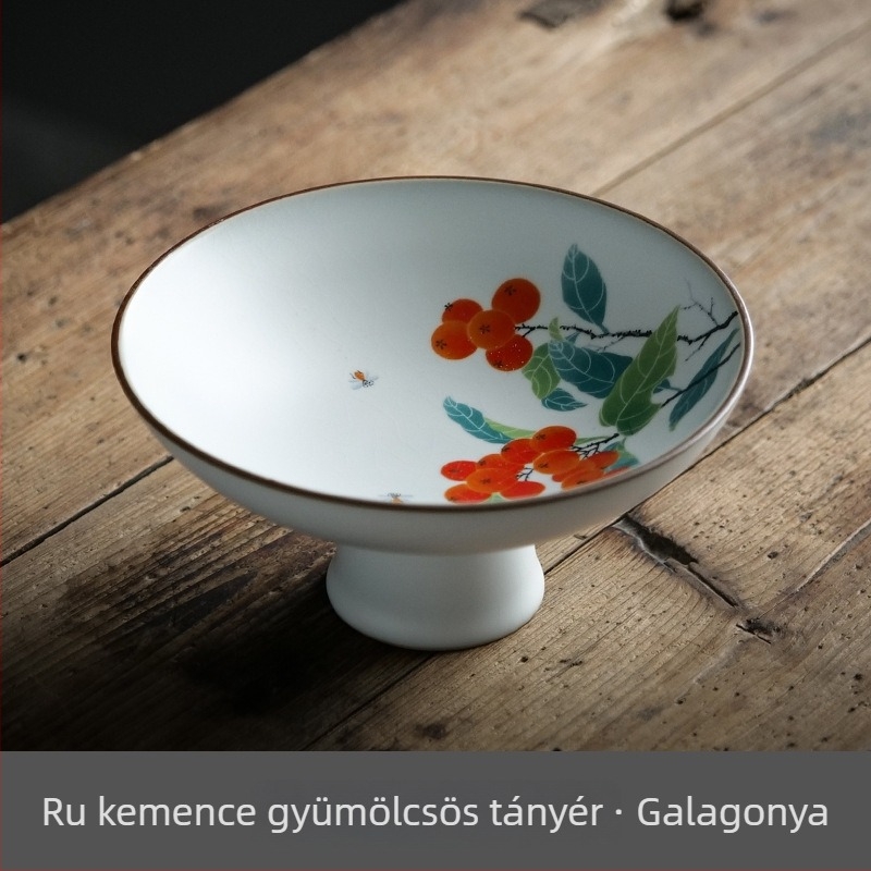 Nagy Ru kiln kerámiatál magasan álló lábakkal, süteményekhez és gyümölcsökhöz, kínai stílusú