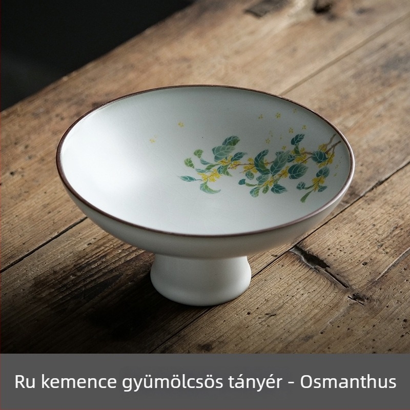 Nagy Ru kiln kerámiatál magasan álló lábakkal, süteményekhez és gyümölcsökhöz, kínai stílusú