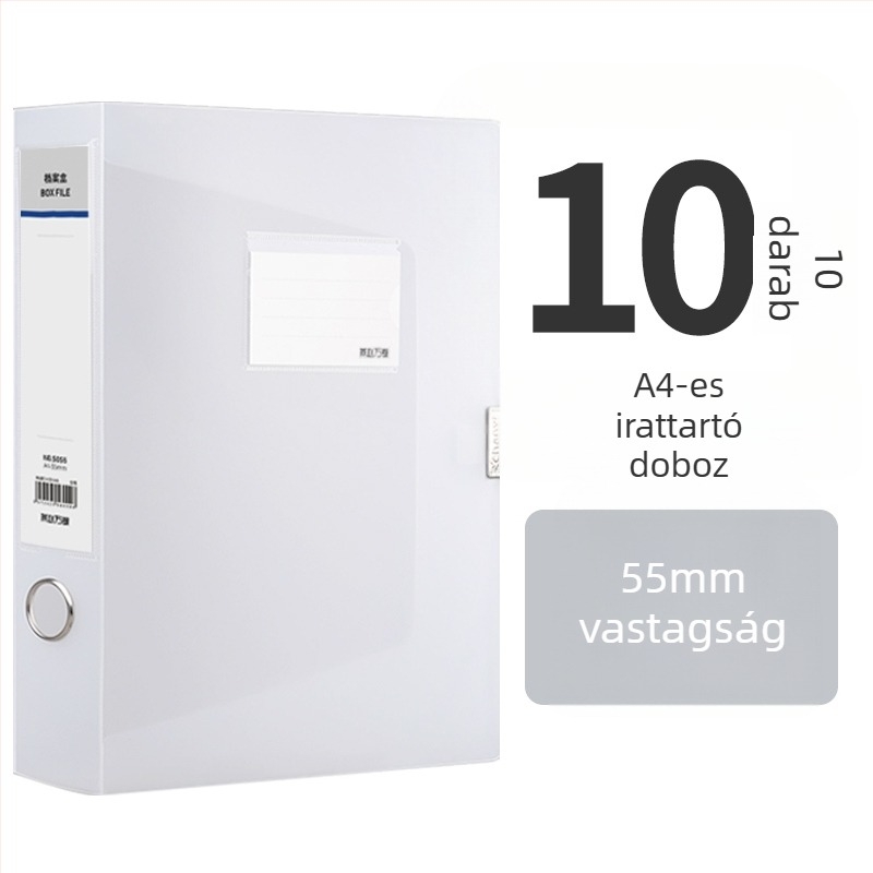 10 átlátszó A4-es fájlbox, műanyag tároló, 55 mm vastagság, otthon és irodában való használatra, függőleges tárolás, nagy méret