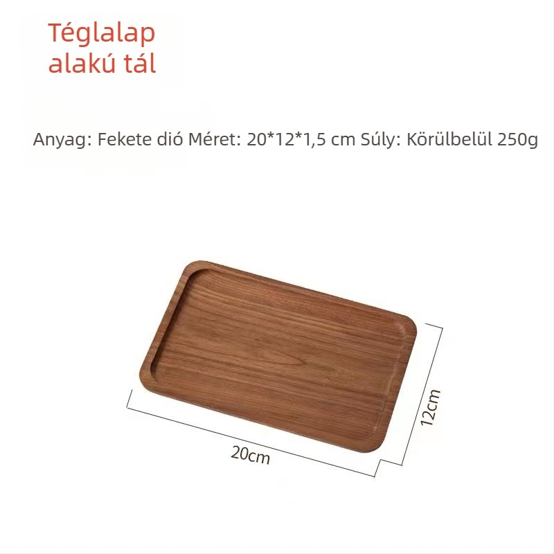 Fekete diófa tálca, téglalap alakú, japán stílusú, tömörfa, teához és tálaláshoz