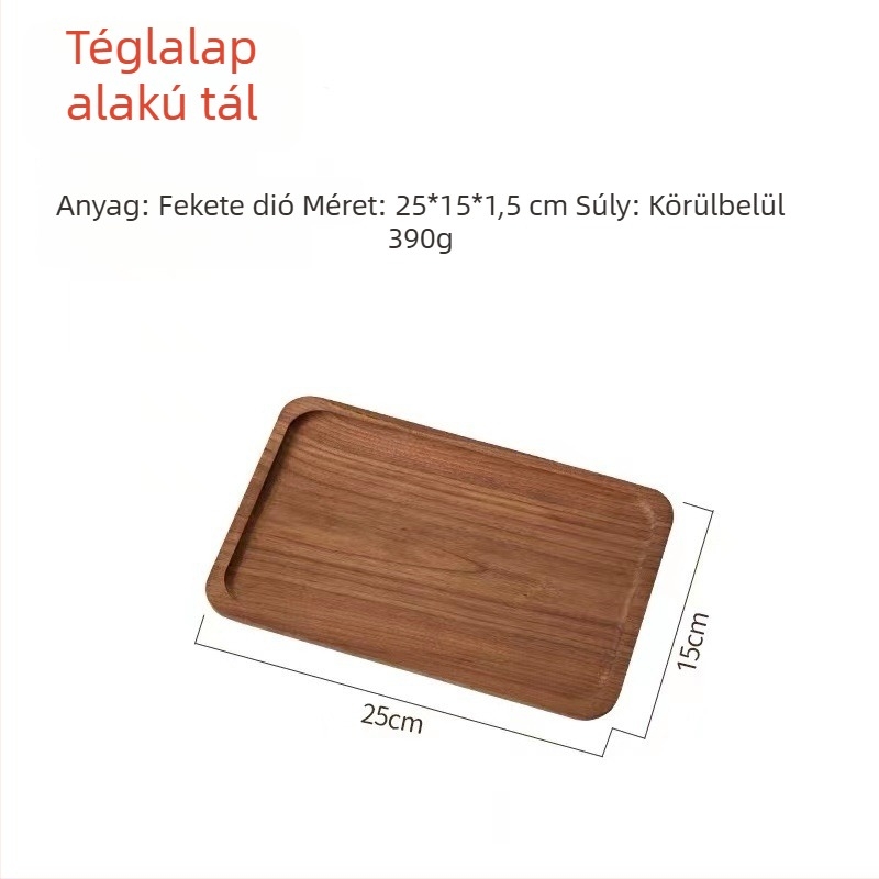 Fekete diófa tálca, téglalap alakú, japán stílusú, tömörfa, teához és tálaláshoz