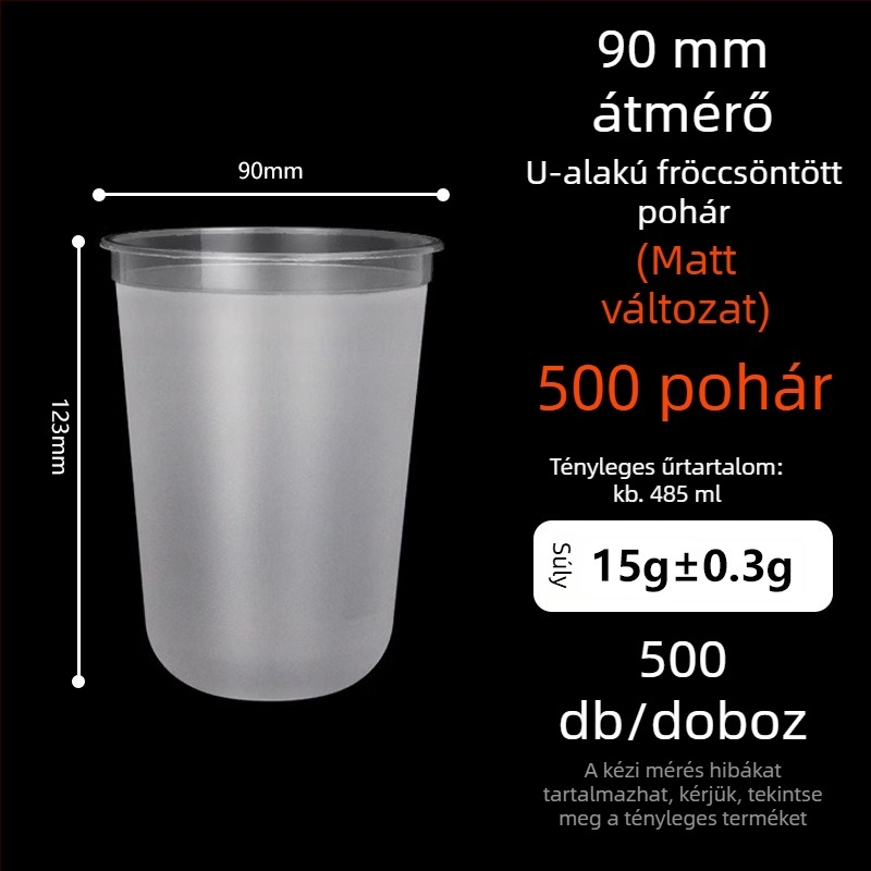 Ding Shan 90 mm átmérőjű U-formájú tej-tea pohár, egyszer használatos műanyag pohár gyümölcs- és italokhoz, injekciós öntés, kapacitás 500–700 ml, testreszabható logó nyomtatás