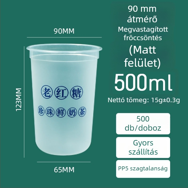 Ding Shan 90 mm átmérőjű U-formájú tej-tea pohár, egyszer használatos műanyag pohár gyümölcs- és italokhoz, injekciós öntés, kapacitás 500–700 ml, testreszabható logó nyomtatás