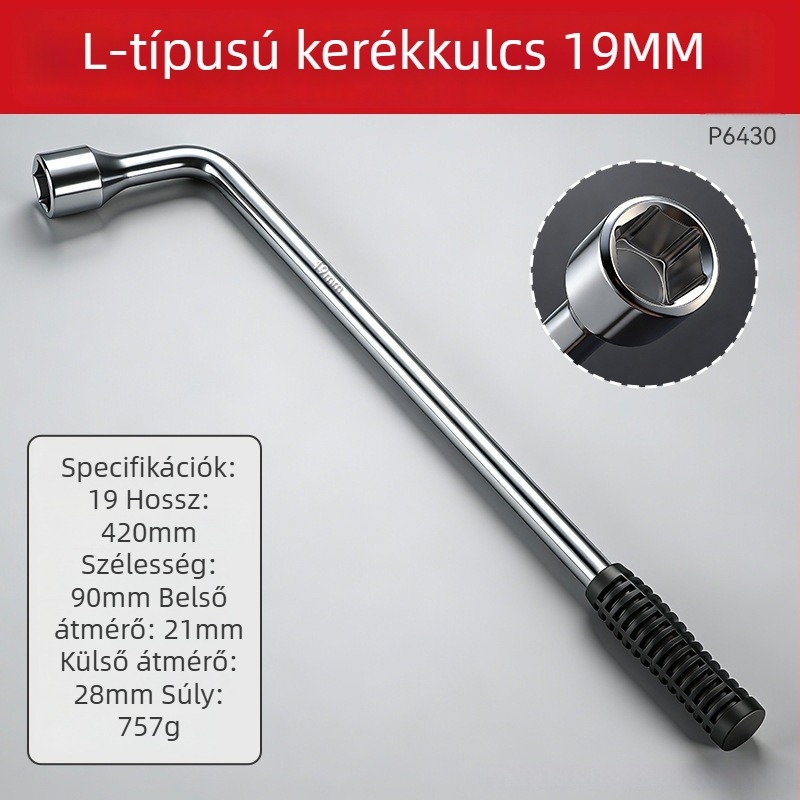 Hosszított L-formájú, nehéz keresztes kerékkulcs autókhoz