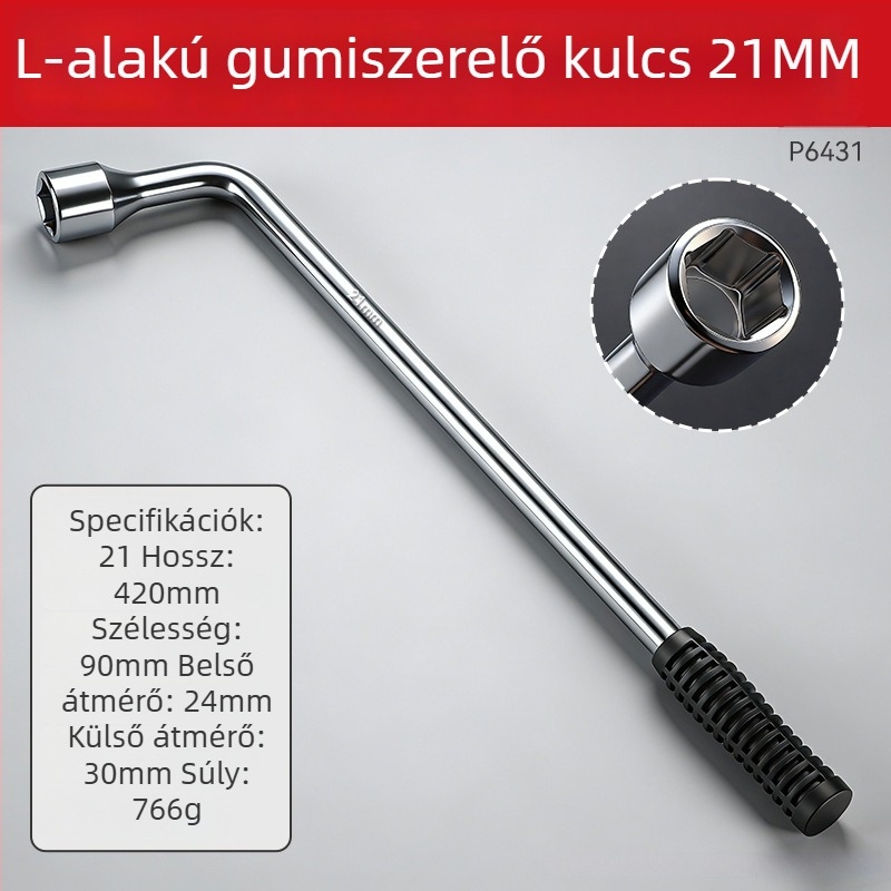 Hosszított L-formájú, nehéz keresztes kerékkulcs autókhoz