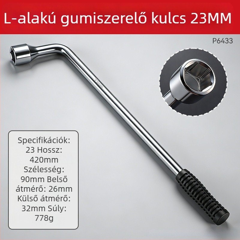 Hosszított L-formájú, nehéz keresztes kerékkulcs autókhoz