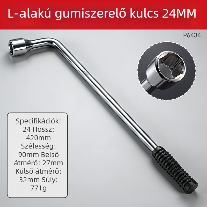 Hosszított L-formájú, nehéz keresztes kerékkulcs autókhoz