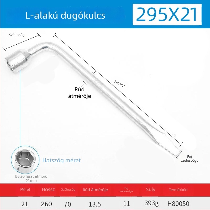 Hosszított L-formájú, nehéz keresztes kerékkulcs autókhoz