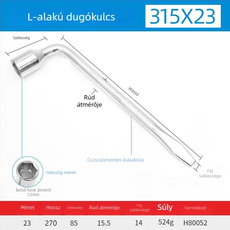 Hosszított L-formájú, nehéz keresztes kerékkulcs autókhoz