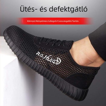 Férfi munkavédelmi cipő acélorrúval, ütés- és perforációálló, nyáron légáteresztő, anti-odor, könnyű, kopásálló és csúszásmentes