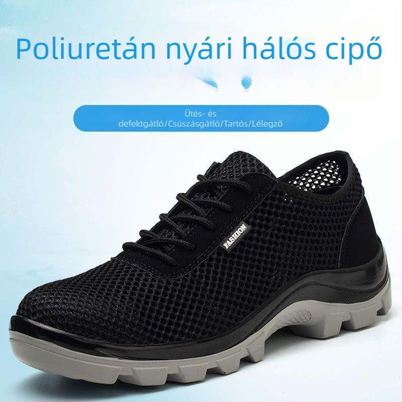 Férfi munkavédelmi cipő acélorrúval, ütés- és perforációálló, nyáron légáteresztő, anti-odor, könnyű, kopásálló és csúszásmentes