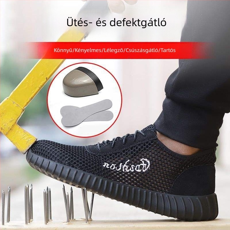 Férfi munkavédelmi cipő acélorrúval, ütés- és perforációálló, nyáron légáteresztő, anti-odor, könnyű, kopásálló és csúszásmentes