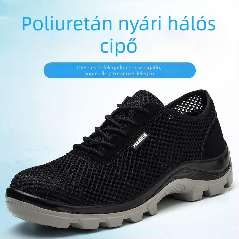 Férfi munkavédelmi cipő acélorrúval, ütés- és perforációálló, nyáron légáteresztő, anti-odor, könnyű, kopásálló és csúszásmentes