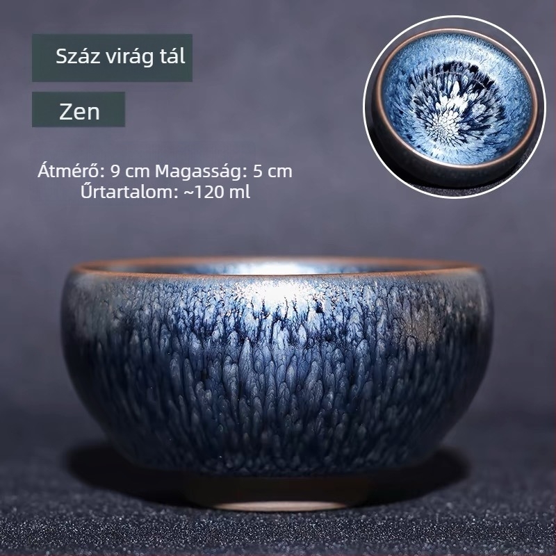 Jianyang Jianyao teáskupa – Hundred Flowers Blue Kirin Gold, Jian Zhan Master Cup, Oil-Drop Peony Pair Cup