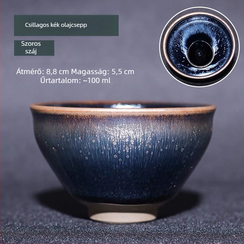 Jianyang Jianyao teáskupa – Hundred Flowers Blue Kirin Gold, Jian Zhan Master Cup, Oil-Drop Peony Pair Cup