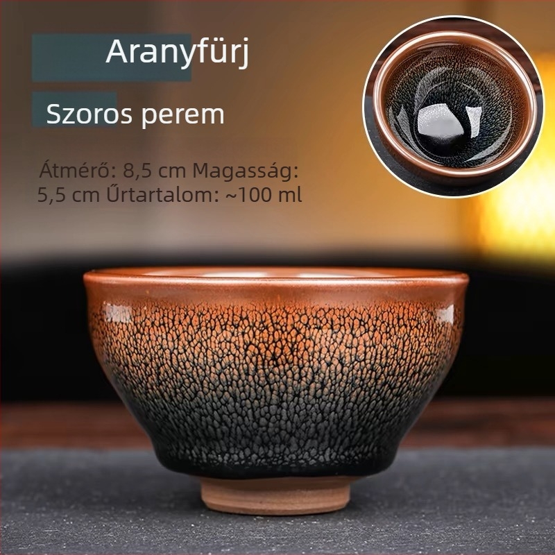 Jianyang Jianyao teáskupa – Hundred Flowers Blue Kirin Gold, Jian Zhan Master Cup, Oil-Drop Peony Pair Cup