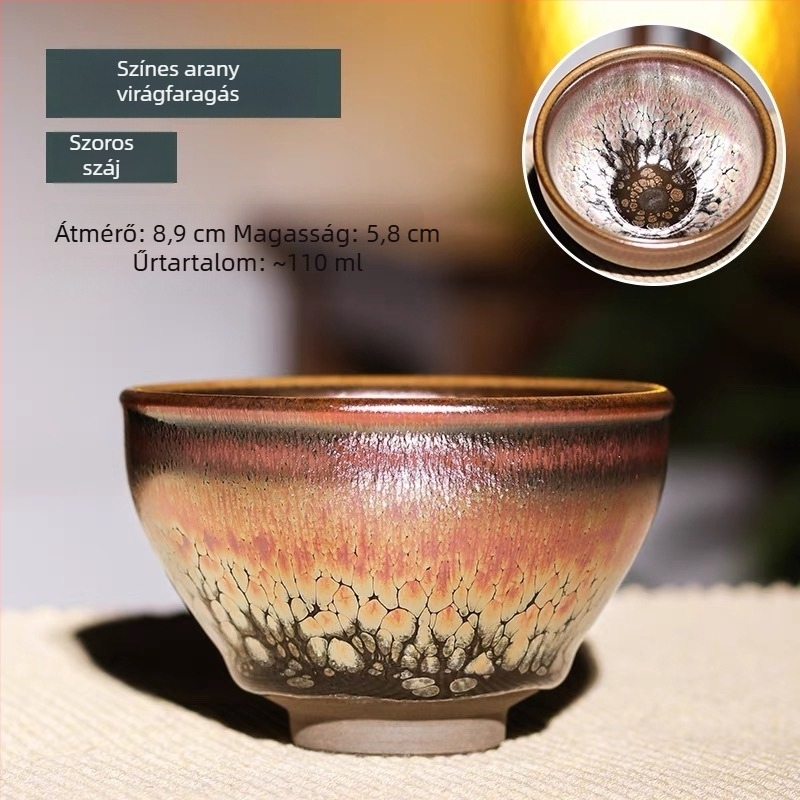 Jianyang Jianyao teáskupa – Hundred Flowers Blue Kirin Gold, Jian Zhan Master Cup, Oil-Drop Peony Pair Cup