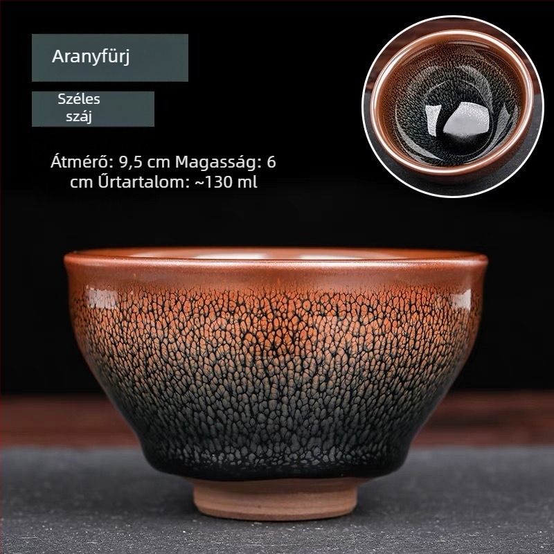 Jianyang Jianyao teáskupa – Hundred Flowers Blue Kirin Gold, Jian Zhan Master Cup, Oil-Drop Peony Pair Cup