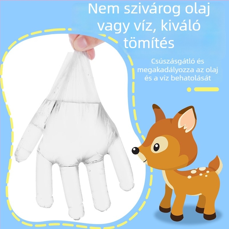 Gyerekeknek szánt egyszer használatos kesztyűk, élelmiszer-minőségű, vastagított, egyedi csomagolású, aranyos rajzfilmszerű dizájn, PE anyag