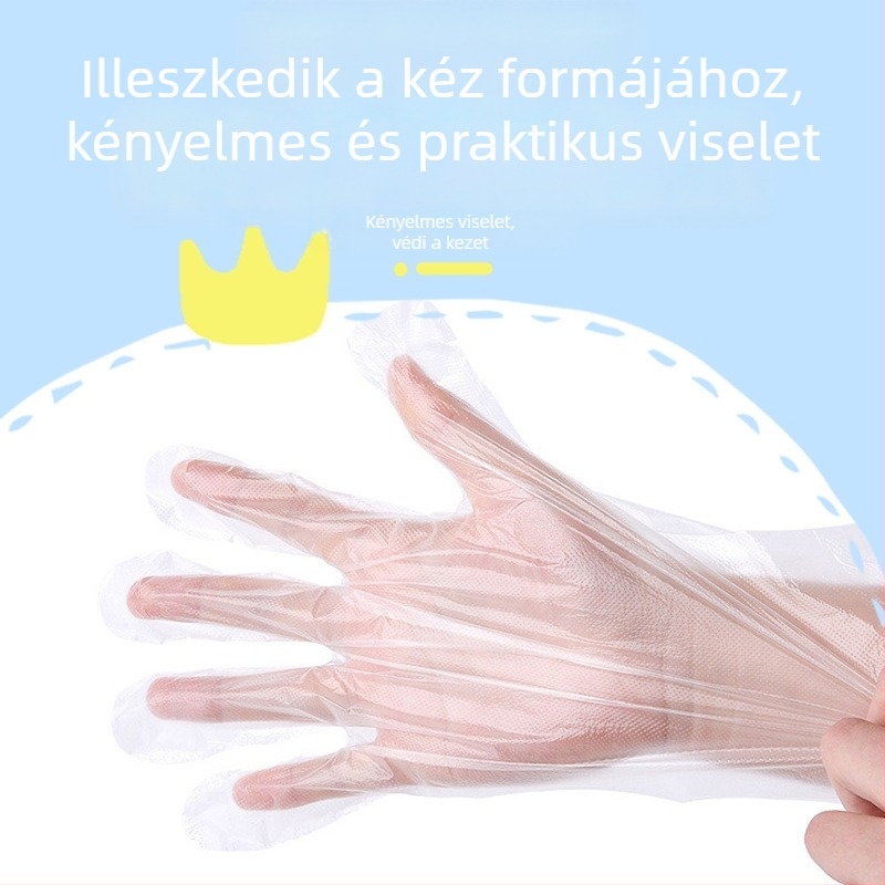 Gyerekeknek szánt egyszer használatos kesztyűk, élelmiszer-minőségű, vastagított, egyedi csomagolású, aranyos rajzfilmszerű dizájn, PE anyag