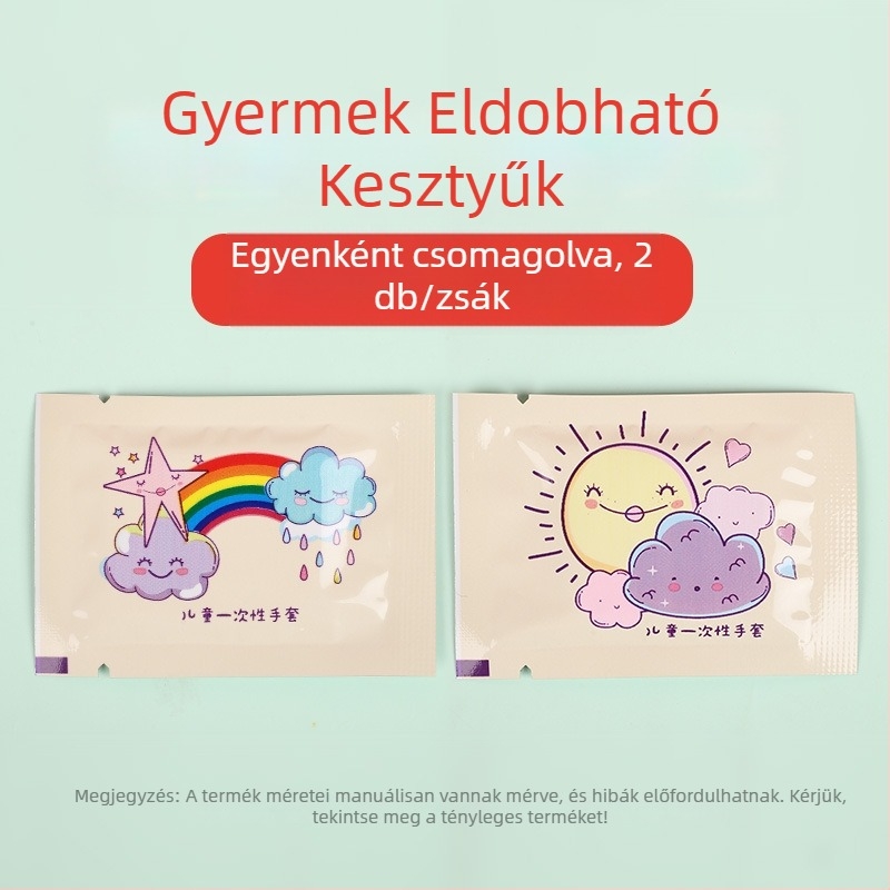 Gyerekeknek szánt egyszer használatos kesztyűk, élelmiszer-minőségű, vastagított, egyedi csomagolású, aranyos rajzfilmszerű dizájn, PE anyag