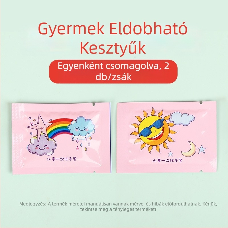 Gyerekeknek szánt egyszer használatos kesztyűk, élelmiszer-minőségű, vastagított, egyedi csomagolású, aranyos rajzfilmszerű dizájn, PE anyag