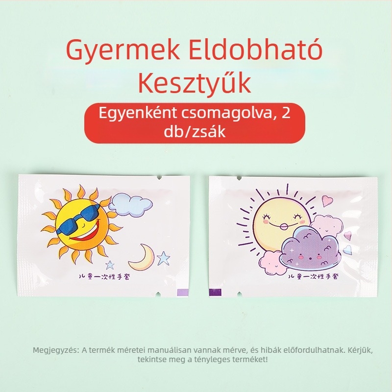 Gyerekeknek szánt egyszer használatos kesztyűk, élelmiszer-minőségű, vastagított, egyedi csomagolású, aranyos rajzfilmszerű dizájn, PE anyag