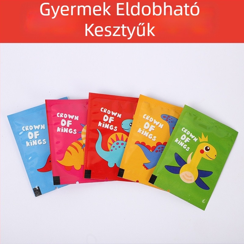 Gyerekeknek szánt egyszer használatos kesztyűk, élelmiszer-minőségű, vastagított, egyedi csomagolású, aranyos rajzfilmszerű dizájn, PE anyag