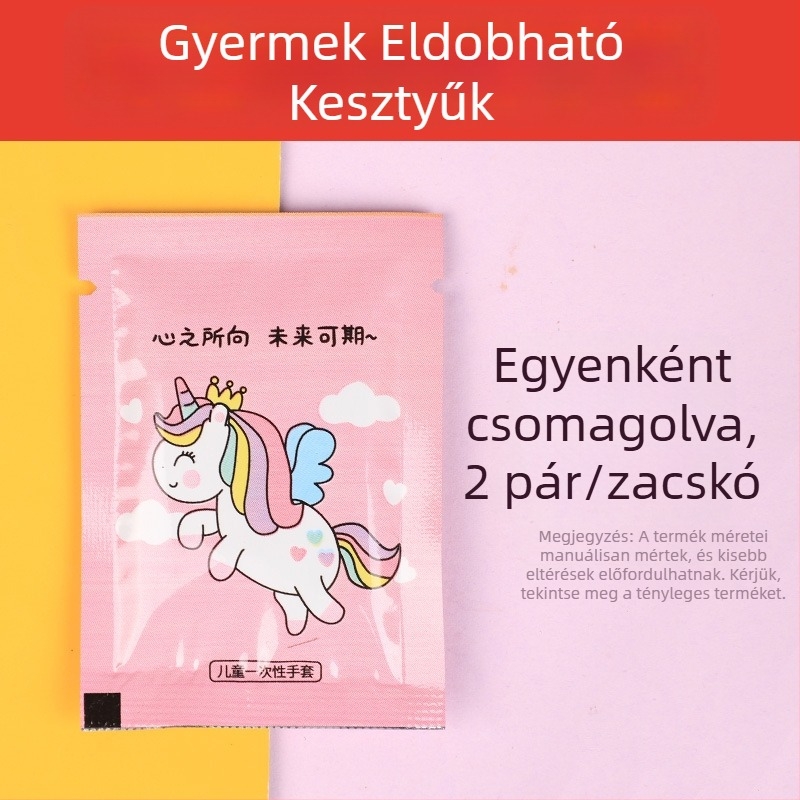 Gyerekeknek szánt egyszer használatos kesztyűk, élelmiszer-minőségű, vastagított, egyedi csomagolású, aranyos rajzfilmszerű dizájn, PE anyag