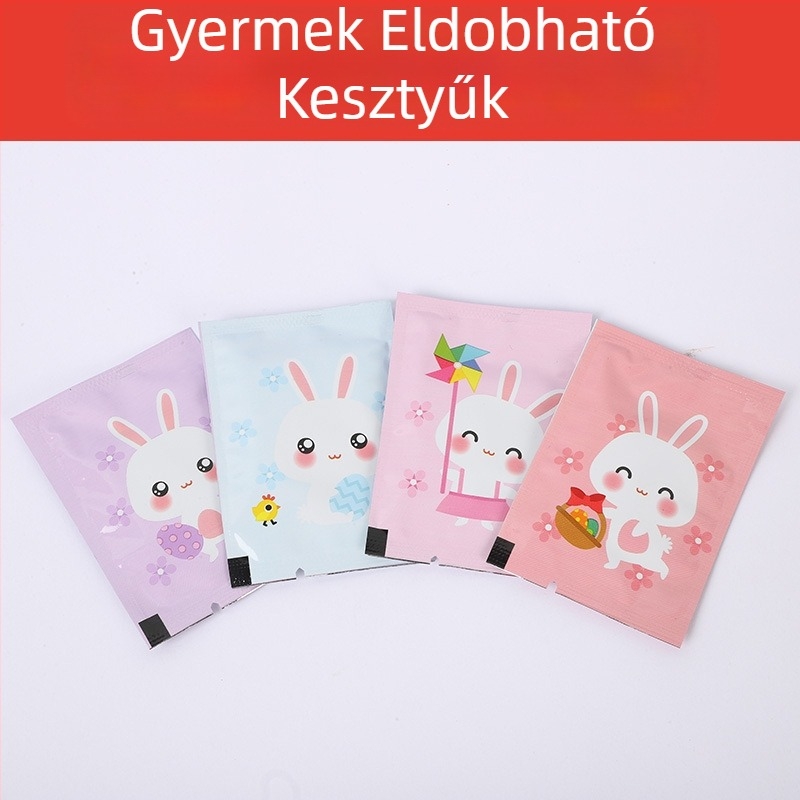 Gyerekeknek szánt egyszer használatos kesztyűk, élelmiszer-minőségű, vastagított, egyedi csomagolású, aranyos rajzfilmszerű dizájn, PE anyag