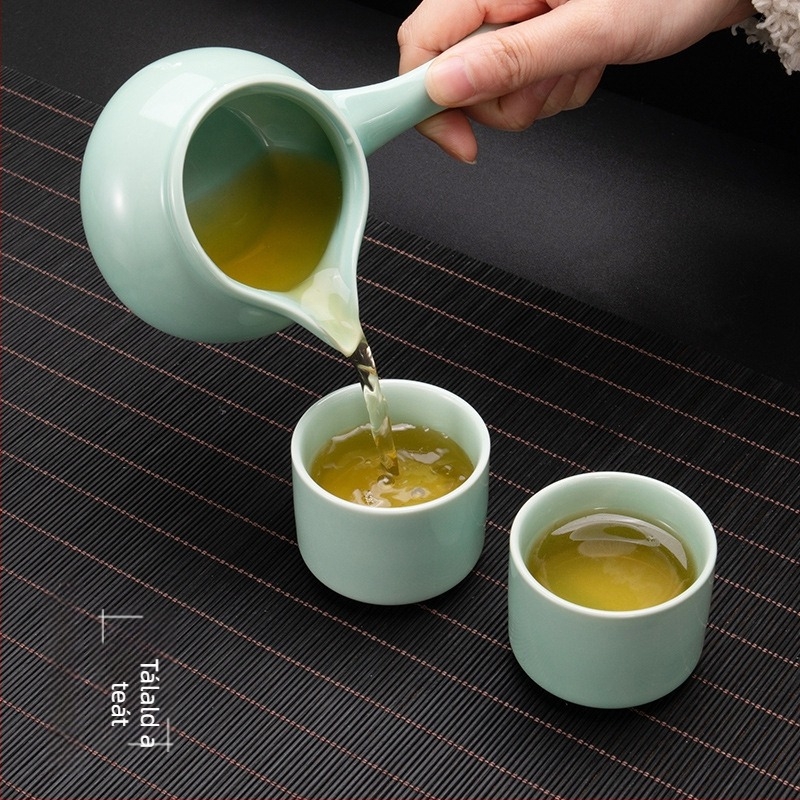 Celadon teáskészlet kőből készült teáskannával és Kung Fu teáscsészékkel, félautomata tea készítő